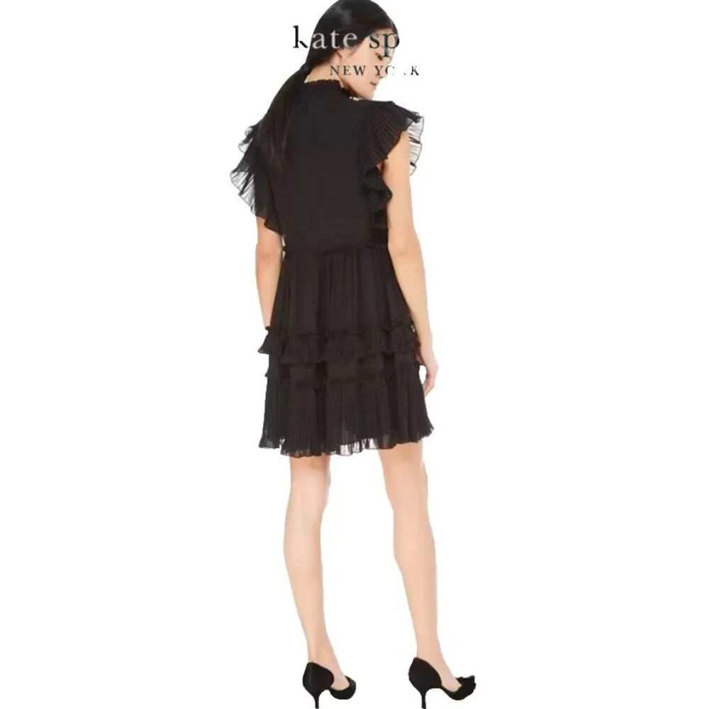Kate Spade Devore Dress 6 Black Silk Mix Bakery Dot Ruffle Dress